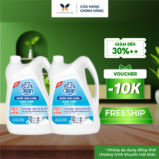 Combo 2 Can Nước Rửa Chén EZ Clean 4kg sạch nhanh dầu mỡ, không phẩm màu, gốc thực vật dịu nhẹ, bổ sung vitamin E