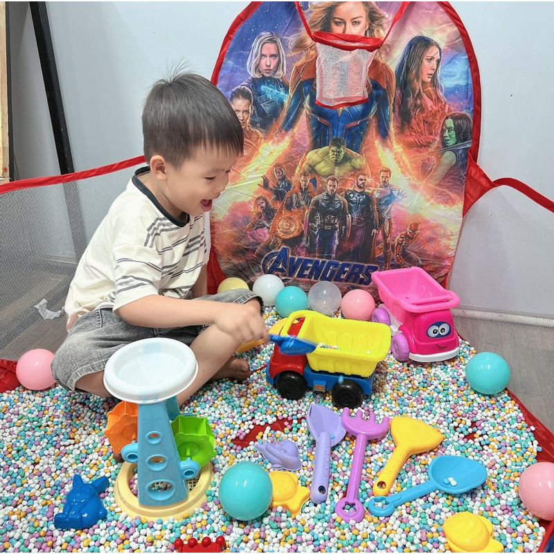 Đồ chơi xúc cát hạt sứ Khu Vui Chơi Trong Nhà có xe ben, guồng quay dành cho bé trai bé gáiy