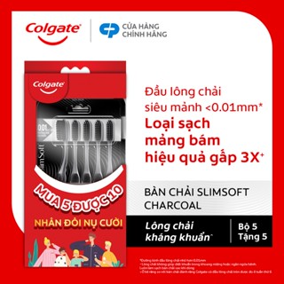 [Trung Quân x Colgate] [Tặng 5 bàn chải] Bộ 5 Bàn chải Colgate SlimSoft Charcoal than hoạt tính kháng khuẩn