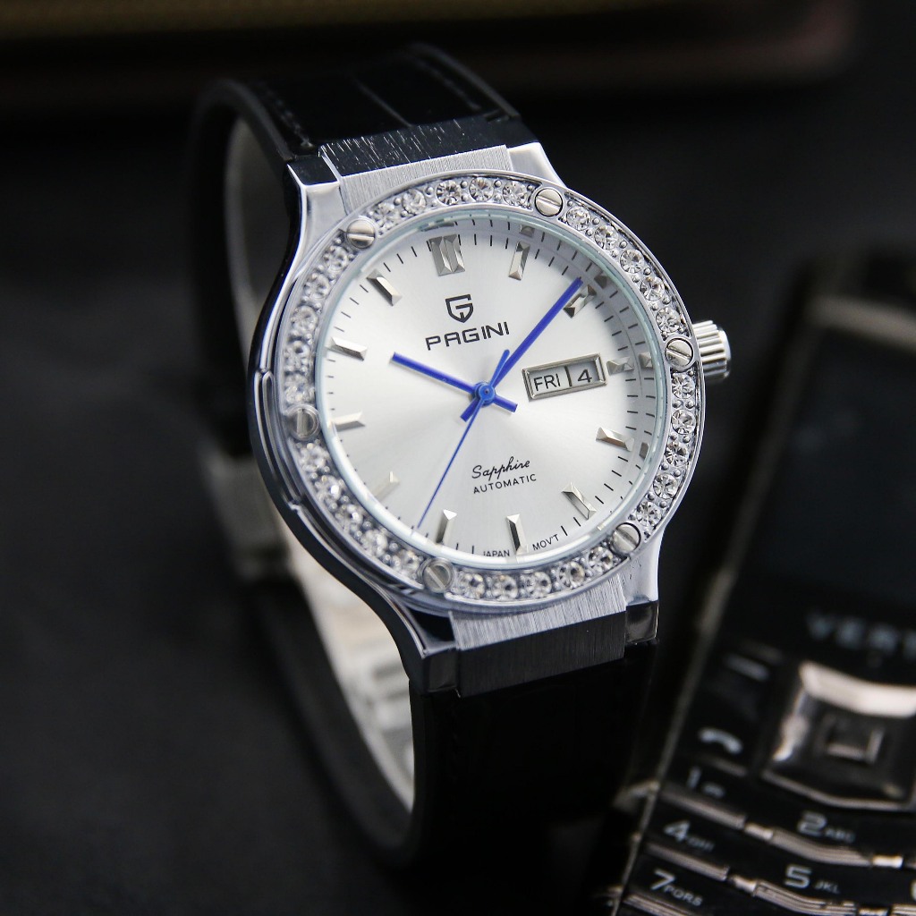 Đồng Hồ Cơ Nam Pagini - Dây Silicone - Viền Đính Đá Sang Trọng - Thiết Kế Sang Trọng Đẳng Cấp Thời T