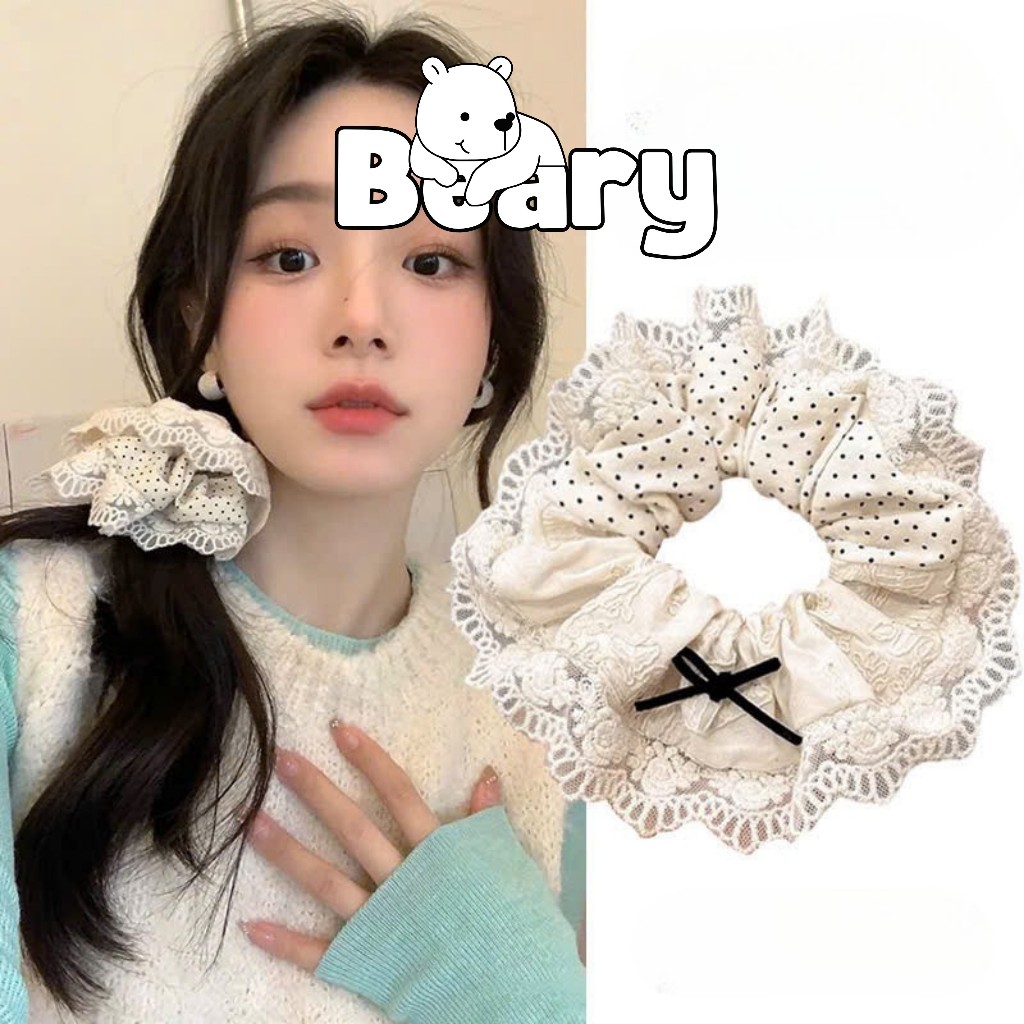 Dây Buộc Tóc Scrunchies Ren Trắng Nơ Dây Buộc Tóc Scrunchies Cao Su Đuôi Ngựa Tóc Dây Phụ Kiện Tóc