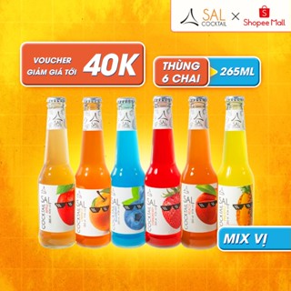 Thùng 6 chai nước trái cây lên men 6 vị SAL COCKTAIL cocktail trái cây mix 6 vị tươi mới, chai 265ml