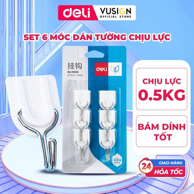 Set 6 Móc Dán Tường Siêu Dính DELI Combo 6 Móc Dính Cường Lực Móc Treo Đồ Chắc Chắc Không Cần Khoan