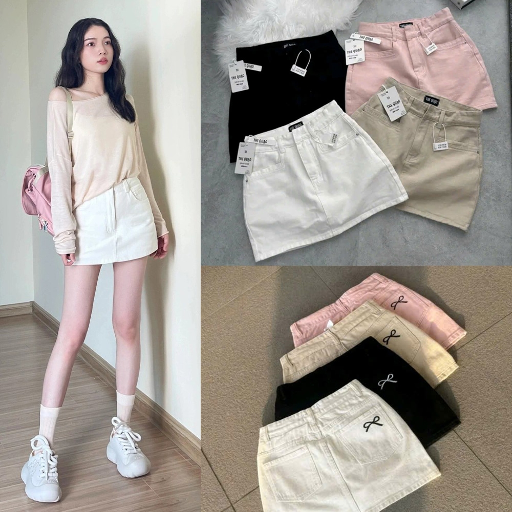  Chân Váy Jean Nữ Lưng Cao Viền Túi Kiểu Thêu Nơ Sau Túi Chất Vải Dày Dặn Sexy Đầy Đủ 4 Màu Dopa Store 
