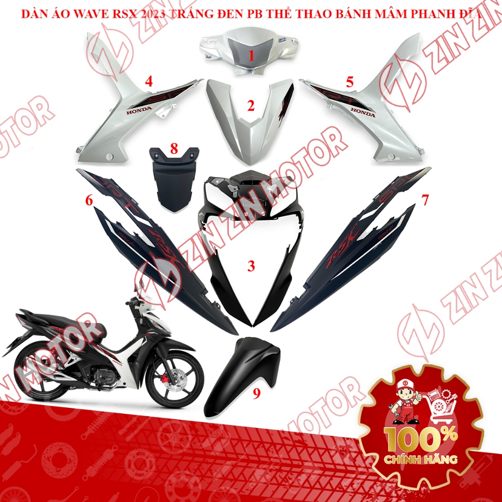 Dàn Áo Wave RSX 110 Fi 2023 Trắng Đen Bánh Mâm Phanh Đĩa Chính Hãng - ZZM