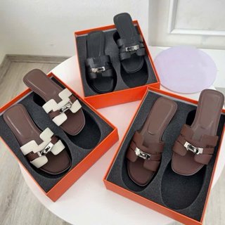 Dép lê H quai khóa ngang mẫu mới đế cao su, Dép HM nữ lên chân siêu xinh