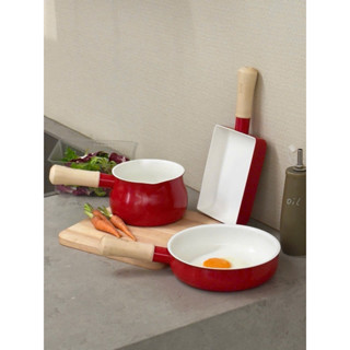 Bộ chảo, quánh mini chống dính ceramic, cán gỗ Todaii Nhật Bản, chảo chiên trứng chữ nhật