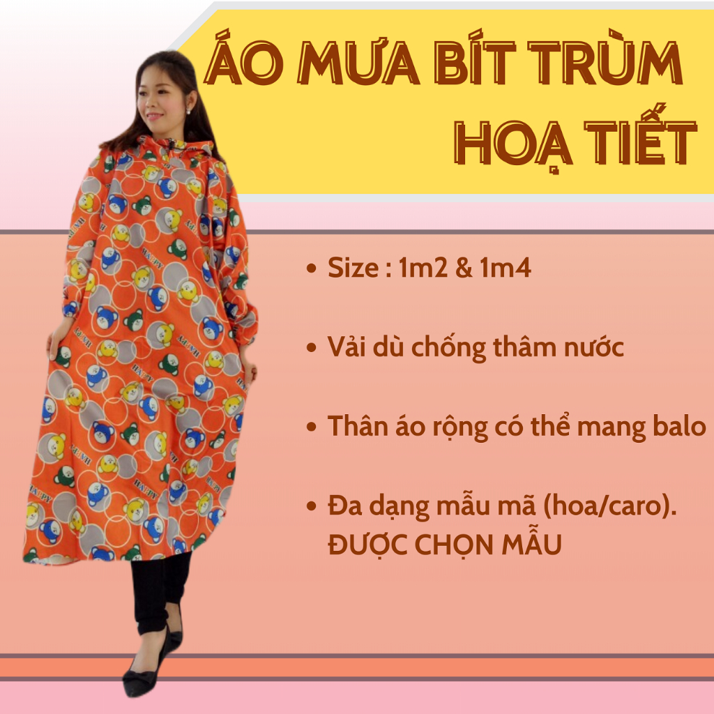 Áo mưa bit trùm hoa văn đẹp