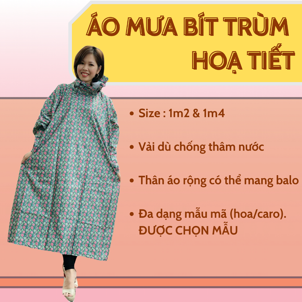 Áo mưa bit trùm họa tiết hoa văn vải dù