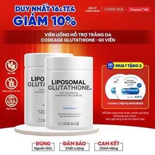 Viên uống hỗ trợ trắng da CodeAge Liposomal Glutathione 60 viên - Codeage Authorized,mờ thâm nám, da sáng khỏe
