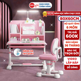 Bộ bàn học chống gù Sakawin A16 Cải Tiến, bàn học cho bé có giá sách, bàn học sinh nâng hạ độ cao
