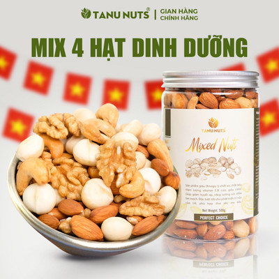 Hạt dinh dưỡng mix 4 loại hạt TANU NUTS, ngũ cốc dinh dưỡng cho bà bầu ăn vặt healthy, ăn kiêng, giảm cân tiện lợi