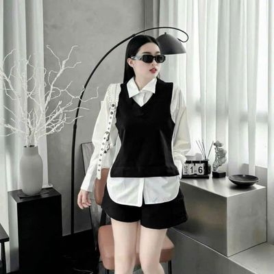 Áo Sơ Mi Bigszie Nữ Gile Giả 2 Lớp Vải Mềm Sang Chảnh Cho Chubby 50-95kg SM180