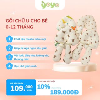 Gối chữ U cho bé sơ sinh YoYo định hình đầu, chống bẹp đầu, chống giật mình cho bé