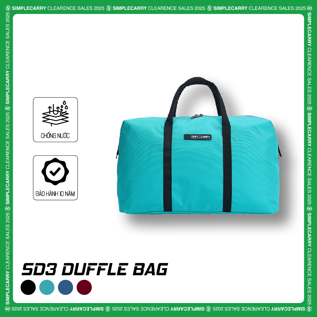 Túi Du Lịch SimpleCarry Duffle SD3 Màu Xanh/Tím, Ngăn Thoáng Rộng, Có Quai Xách, Quai Đeo Chắc Chắn