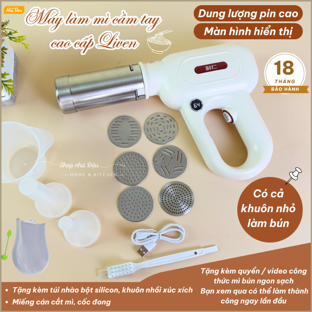 [CÓ MÀN HÌNH PIN] Máy làm mì tươi Liven tự động - Máy làm bún tươi tại nhà nhanh và dễ - Máy làm mì sợi cầm tay Liven