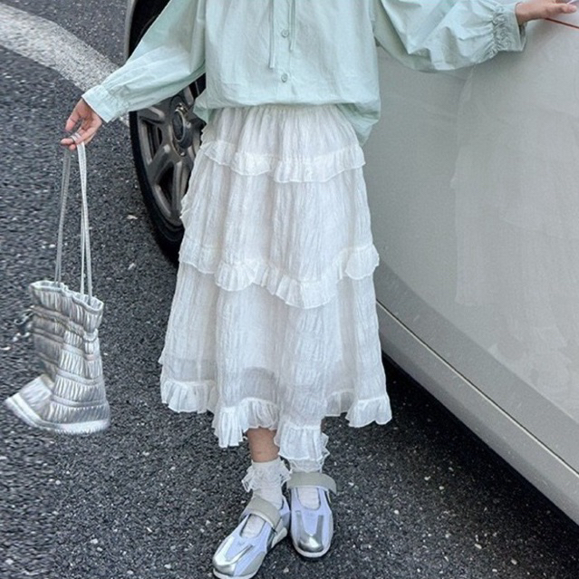 NANA CHAN - Chân váy trắng nhún tầng dài C026 SIZE ĐẠI 120-170 cho bé gái, quần áo trẻ em cao cấp