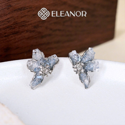 Bông tai nữ chuôi bạc 925 Eleanor Accessories hình hoa khuyên tai đính đá phụ kiện trang sức 9664