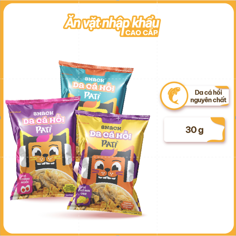 [COMBO 5 GÓI DA CÁ HỒI 30G] Snack Da Cá Hồi PATI Cao Cấp Chiên Giòn Vị Phô Mai/ Trứng Muối (Gói 30g)