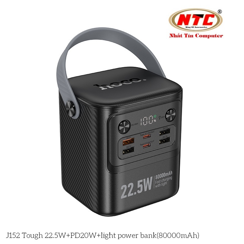 Pin sạc dự phòng Hoco J152 80000mAh 2 cổng TypeC PD & 4 cổng USB-A max 22.5W, Đèn led siêu sáng, Thi
