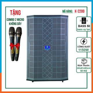 Loa Kéo Công Suất Lớn KANAYO K-2200 Bass 50cm 1150W/Max | Loa Kéo Bluetooth| Tặng 2 Mic karaoke JN6