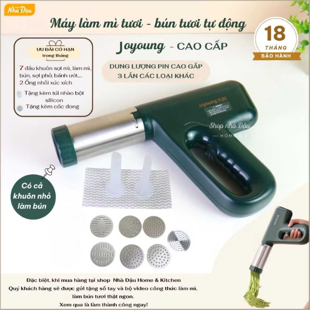 Máy Làm Mì Sợi Cầm Tay Joyoung Tự Động 7 Đầu Khuôn Cao Cấp, Thiết Kế Sang Trọng, Tự Ép Mì Bún Sạch Chỉ Trong 3 Giây.