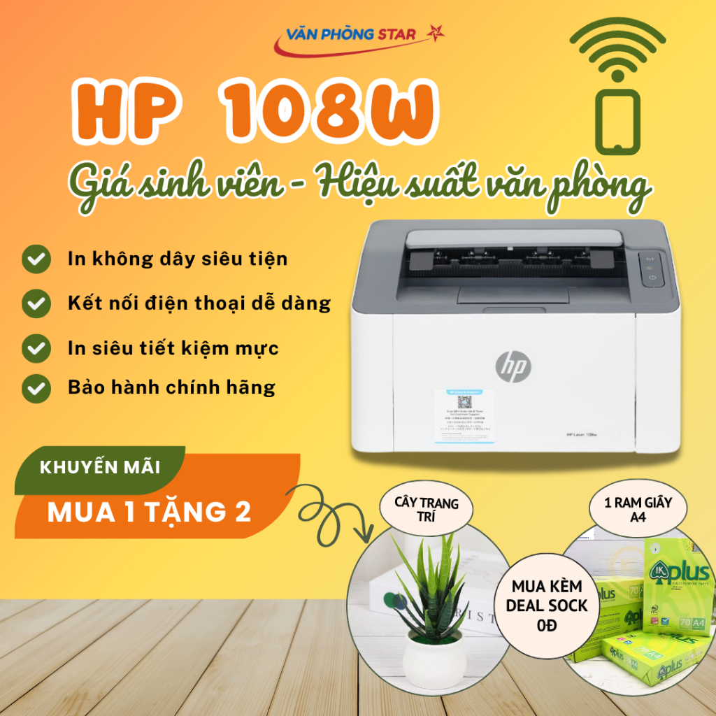 Máy in HP 108W Wifi giá sinh viên – Chính hãng HP – Bảo hành 12 tháng toàn quốc