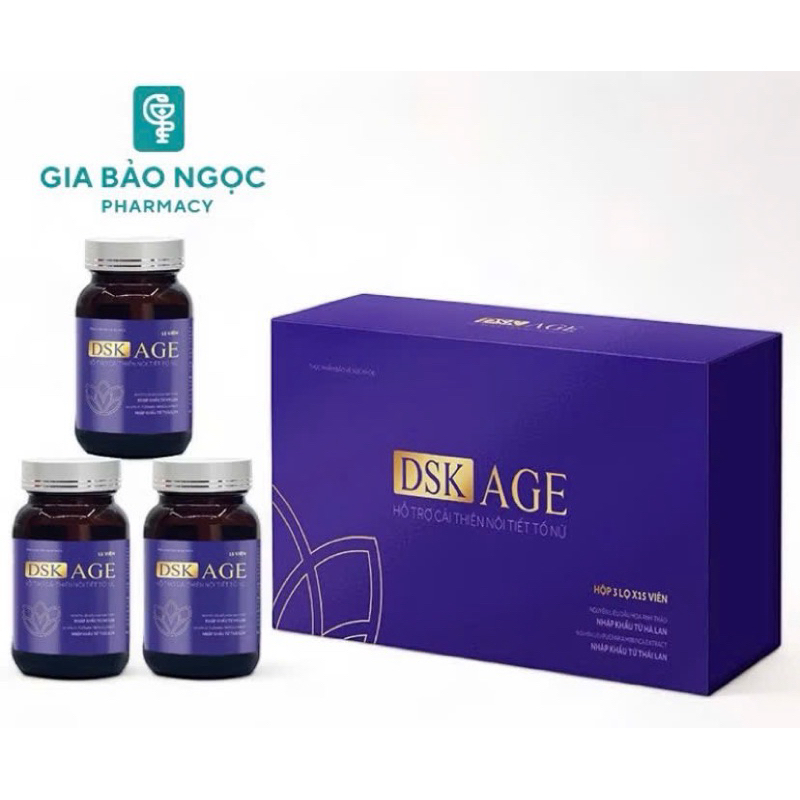 Viên uống DSK AGE (Vshine)hỗ trợ sinh lý nữ,giảm khô hạn,chống lão hoá da(Hộp 3 chai/45viên)