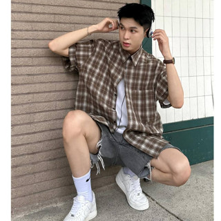 Áo Sơ Mi Nam Cộc Tay, Áo Caro Kẻ Sọc SUNDEECLOTHING Form Dáng Rộng Phong Cách Hàn Quốc.