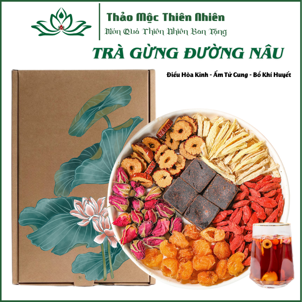  Trà Gừng Đường Nâu Thảo Mộc Thiên Nhiên giúp giảm đau bụng kinh ấm tử cung bổ máu ấm cơ thể 
