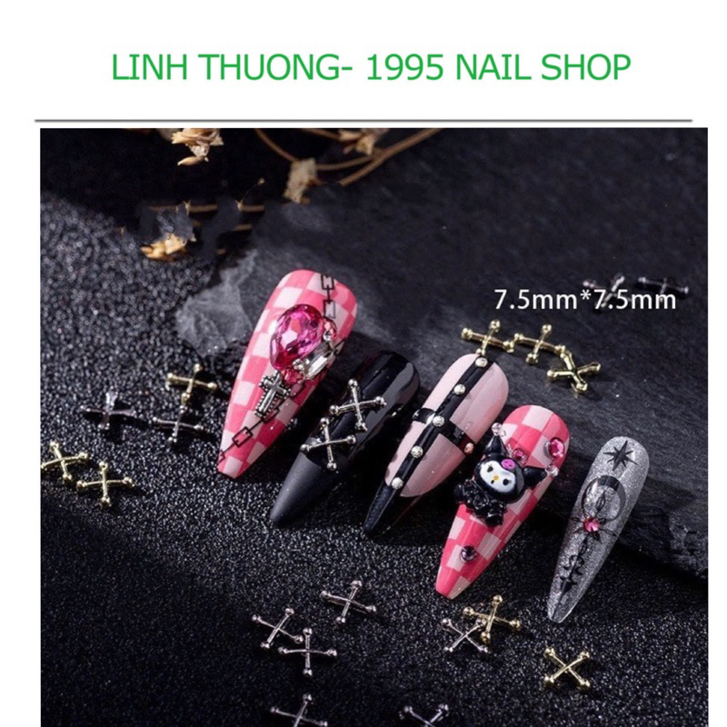 Charm đính móng hình chữ thập cá tính, charm nail y2k