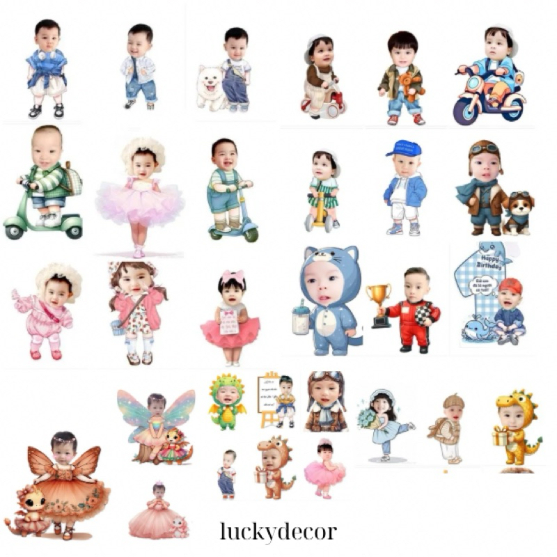 Chibi cho bé gái, chibi cho bé trai, hình bé trang trí sinh nhật cao 25cm