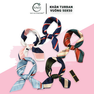 Khăn Turban Đa Năng 50x50 – Khăn Vuông Cài Tóc, Mix Túi, Quàng Cổ – Style Nữ Tính & Sành Điệu (KTBV-L2)