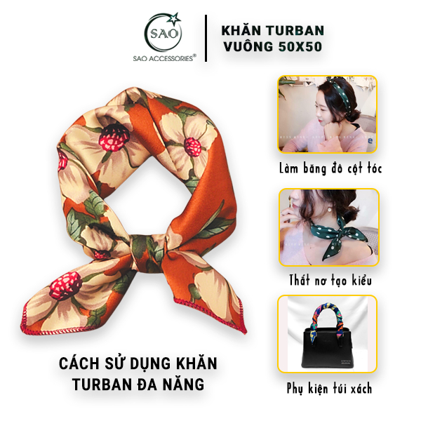 Khăn Turban Đa Năng 50x50 – Khăn Vuông Cài Tóc, Mix Túi, Quàng Cổ – Style Nữ Tính & Sành Điệu (KTBV-L2)
