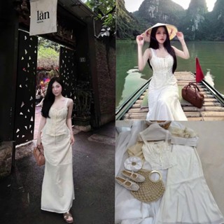 [SHYNCLOSET] Set 2 món: Áo 2 dây phối ren+ chân váy maxi đuôi cá thanh lịch chuẩn tiểu thư phong cách Hàn Quốc