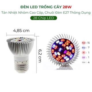 Đèn Trồng Cây Trong Nhà 28W, Chuôi E27, Chip Led SMD 5730, Tản Nhiệt Nhôm, Quang Hợp Trong Nhà