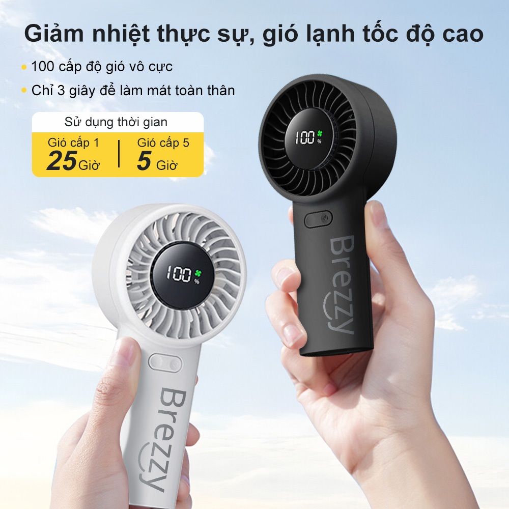 （Quà tặng: Tinh dầu）Brezzy Quạt Cầm Tay Mini Tích Sạc Điện Nhỏ,Mạnh 100 Gear Tốc Độ Giós,6000mah,di động, gió mạnh | BigBuy360 - bigbuy360.vn