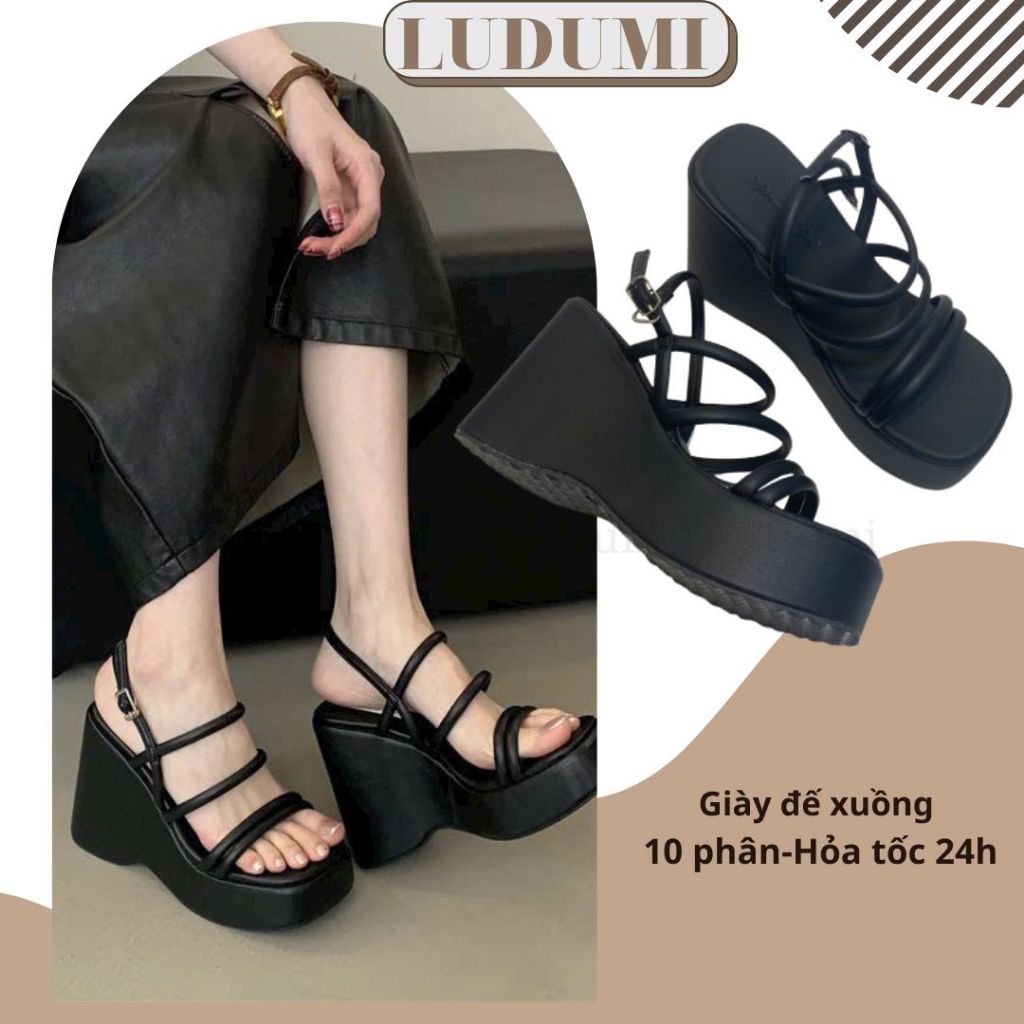 GIÀY SANDAL ĐẾ XUỒNG CAO 10 PHÂN-QUAI DA DÂY ỐNG SIÊU NHẸ LUDUMI S4D12
