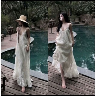 Váy maxi thêu hoa 2 dây tùng xòe form rộng thướt tha đi biển đu lịch hè siêu xinh