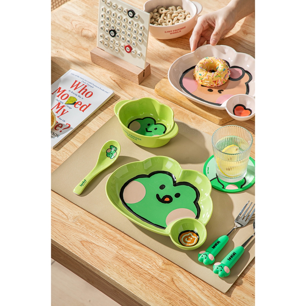 Bộ chén bát , dĩa , ly , khay đựng thức ăn hoạt hình LINE FRIENDS bằng sứ - SH Gốm sứ