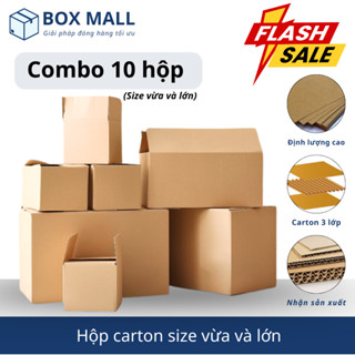 [Vừa+lớn] Combo 10 Hộp Carton đóng hàng đẩy đủ kích thước, hộp giấy giá rẻ - Box Mall