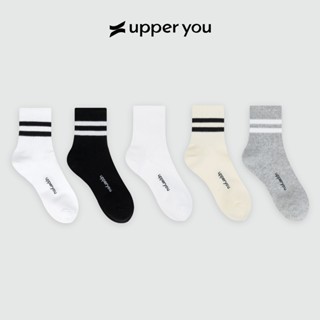 Tất Vớ Nam Nữ Cổ Trung UPPER YOU Cotton Tự Nhiên Thiết Kế Sọc Gân Kẻ Sọc Êm Ái Dày Dặn Thoáng Khí Khử Mùi - BSF3004