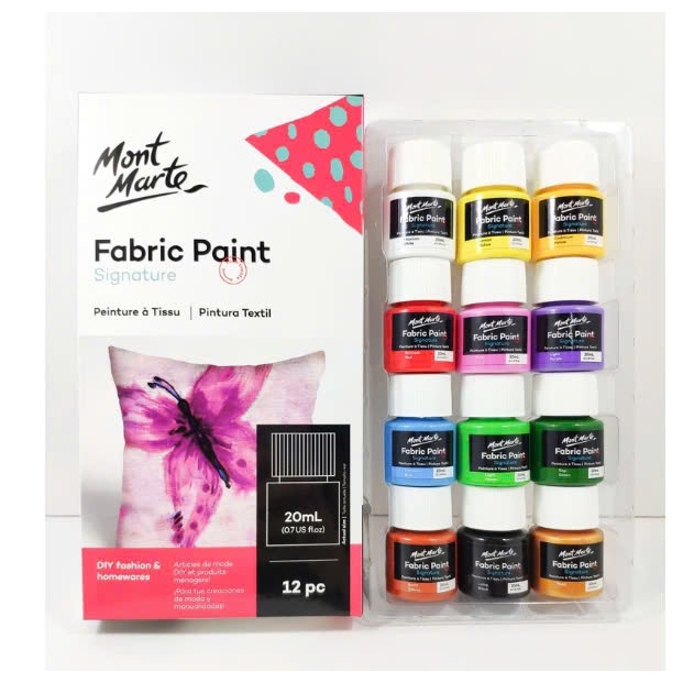Màu vẽ vải Mont Marte bộ 12 màu x 20ml Fabric Paint