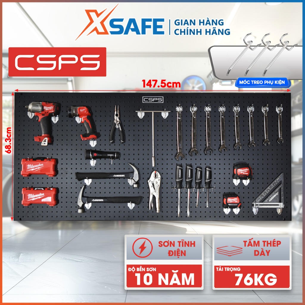 Vách lưới treo tường CSPS 147cm Bảng treo tường Pegboard dùng decor, sắp xếp khu vực DIY/làm việc
