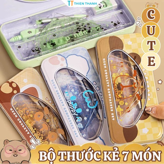 Bộ Đồ Dùng Học Tập 7 Món Hộp Thiếc Chuột Nước  Dễ Thương, Bộ Thước Kẻ Compa Học Tập Cho Bé