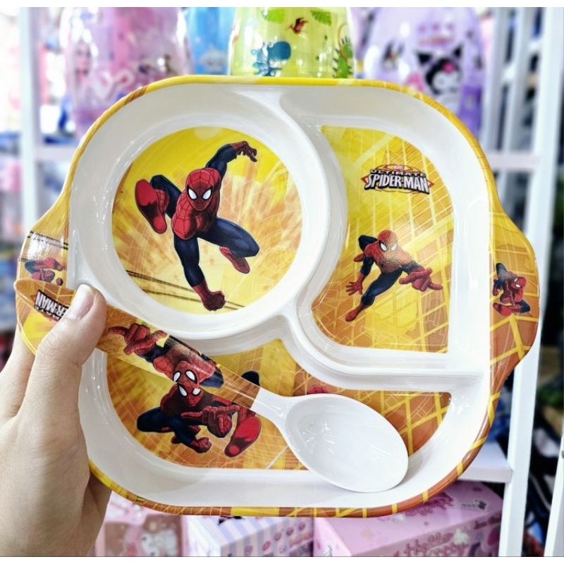 Khay Ăn Dặm Trẻ Em Melamine Kèm Thìa BBKids Cho Bé Ăn Uống Hằng Ngày