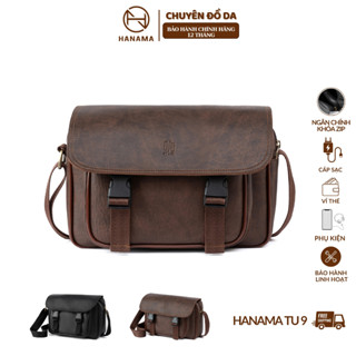  Túi Đeo Vai Đeo Chéo  Hanama túi da TU9 hai màu lựa chọn Nâu và Đen nút bấm ngoài khóa Kem mạ Đồng 