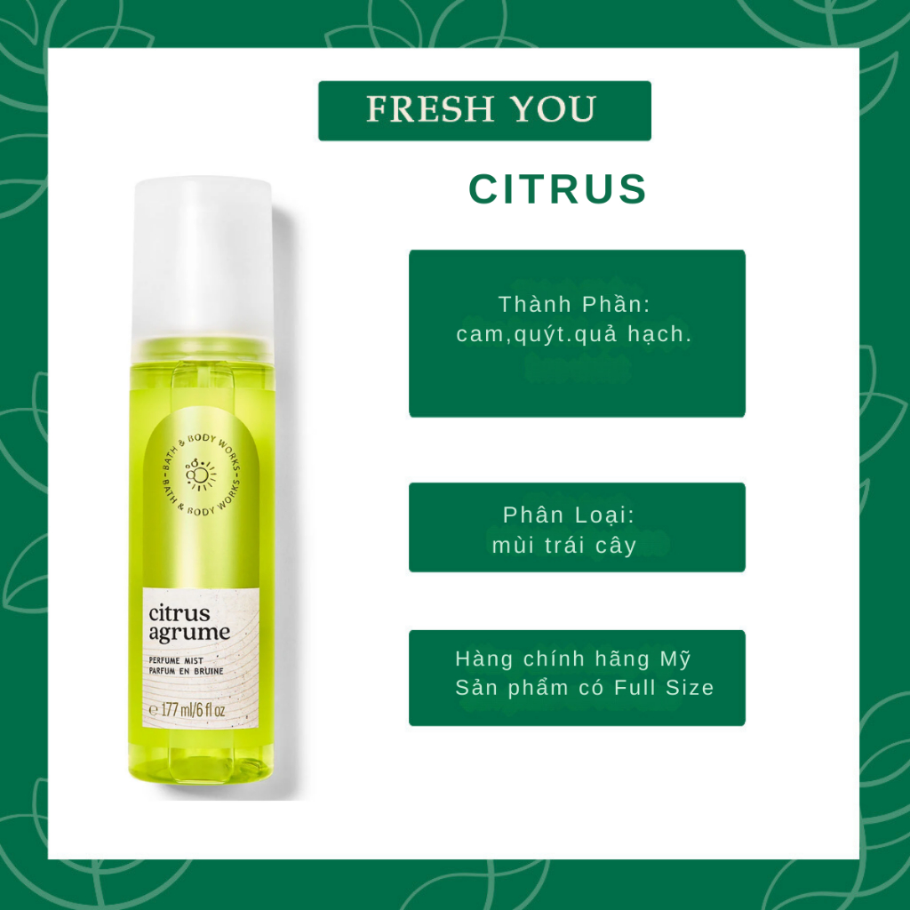 Citrus- Perfume Mist -full xịt thơm toàn thân body mist fresh you.