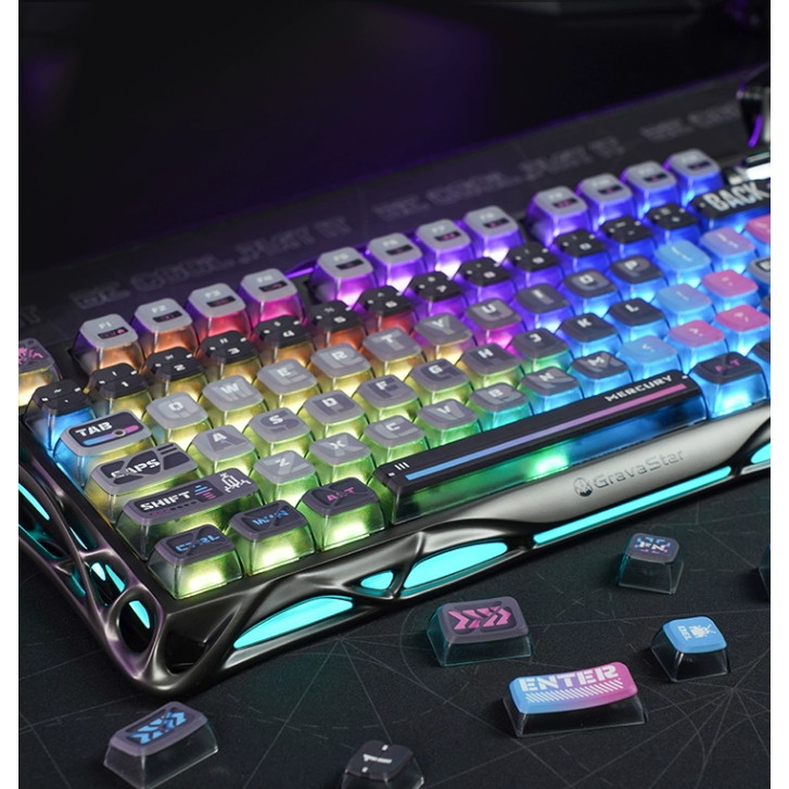 Keycap bàn phím cơ Gravastar Cyberpunk,bốn mặt trong suốt Saiblog,PBT Pudding Keycap 129 phím