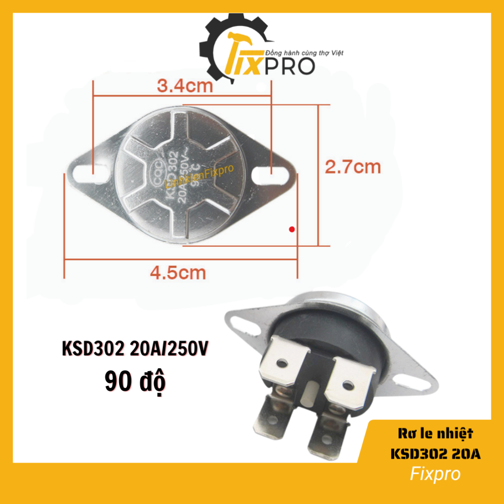 Rơ le nhiệt bình nóng lạnh 90 độ KSD302T KSD302X KSD302 20A 250V chất lượng tốt - Linh kiện Fixpro